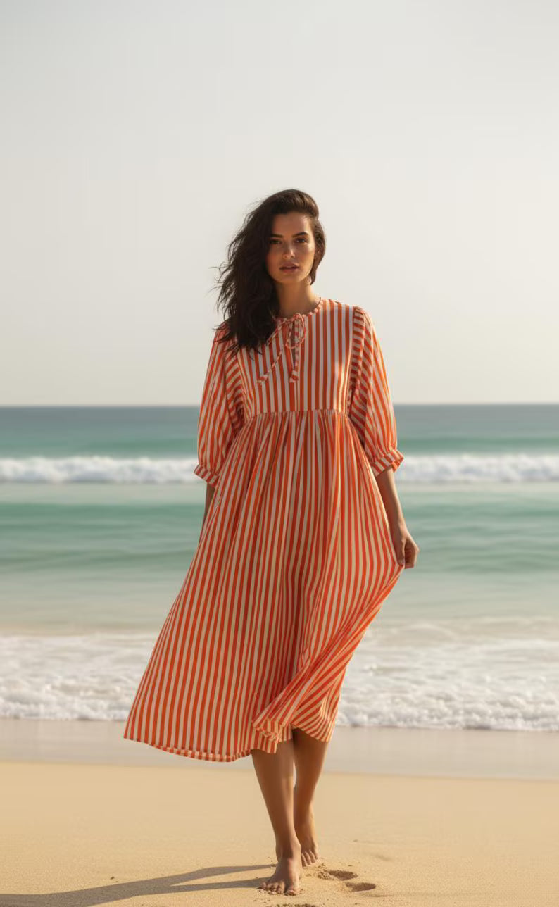 Striped Cotton Beach Dress