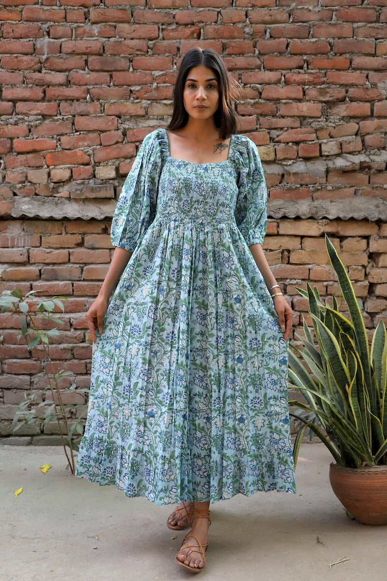 Green & Blue Floral Maxi Dress
