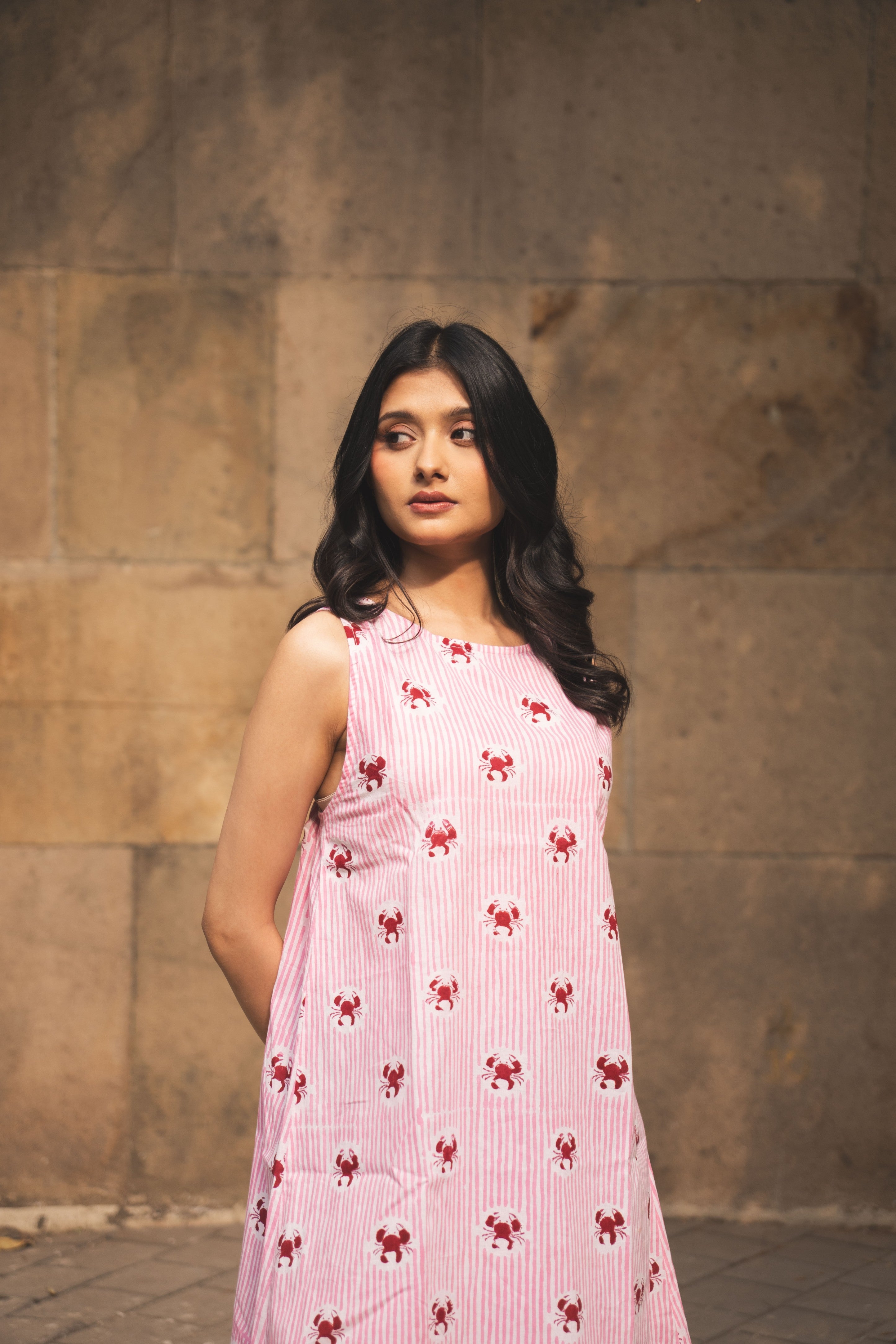 Pink & White Striped Marine Motif Dress