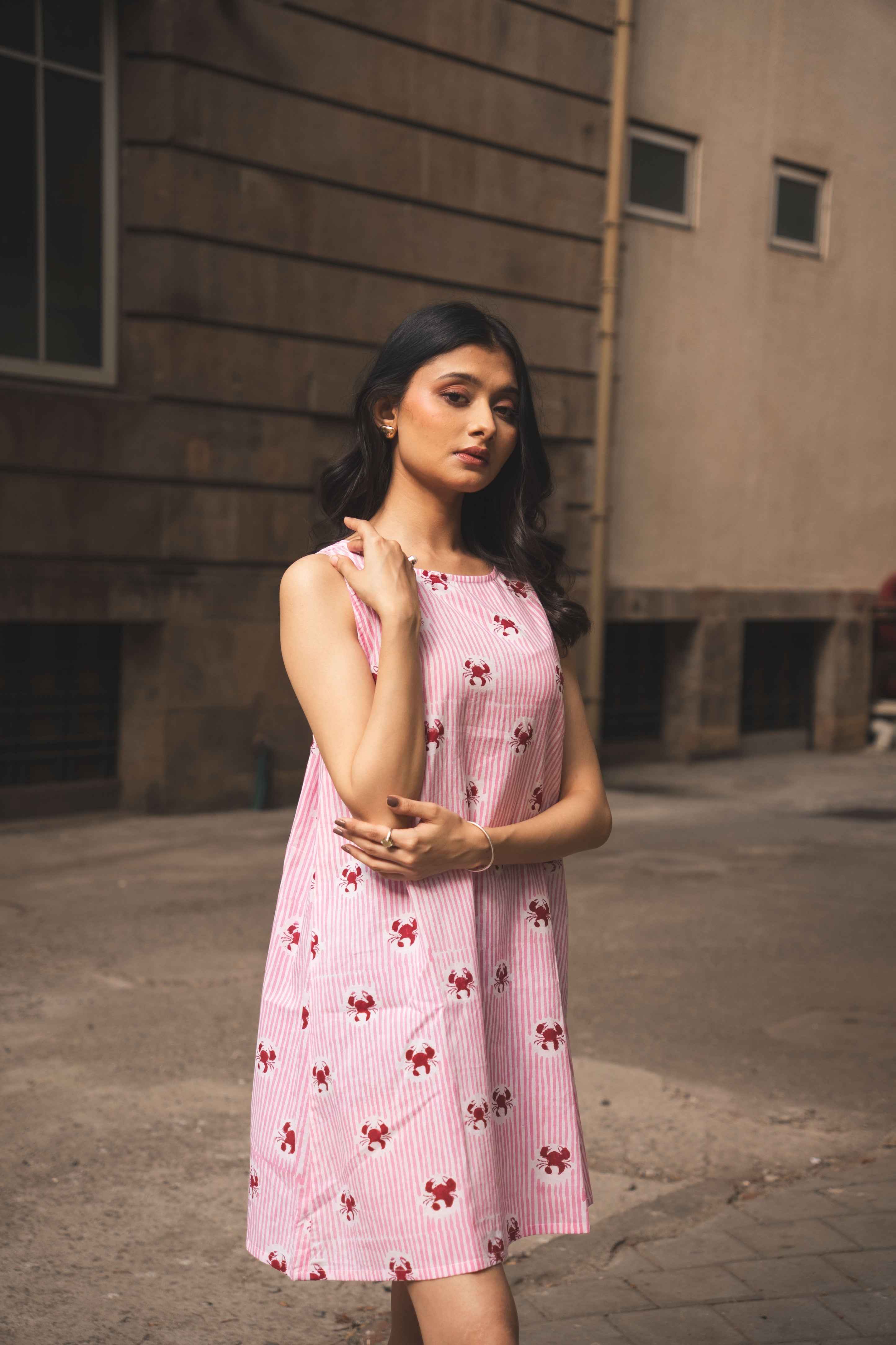 Pink & White Striped Marine Motif Dress