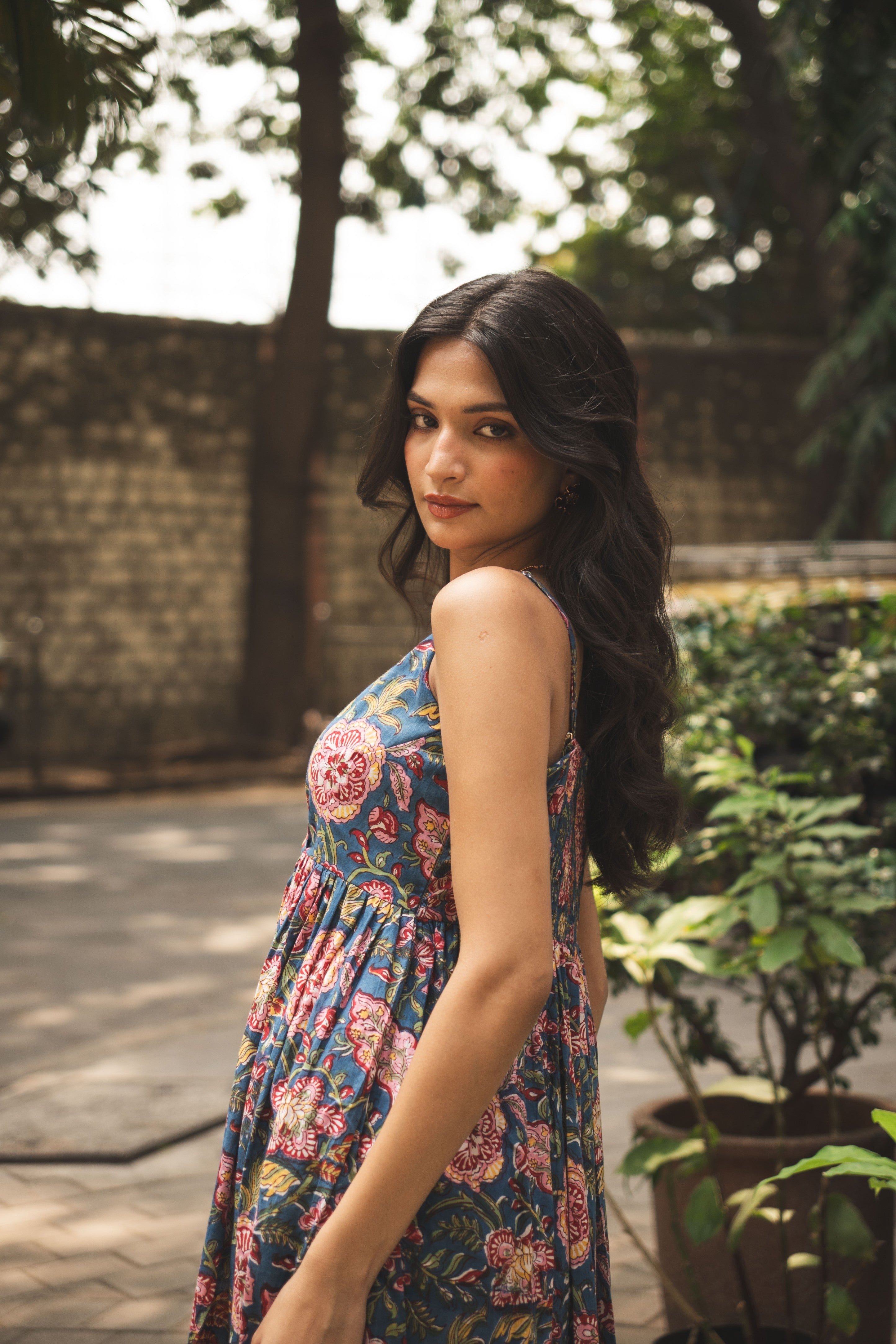 Deep V-Neck Strappy Tiered Maxi Dress