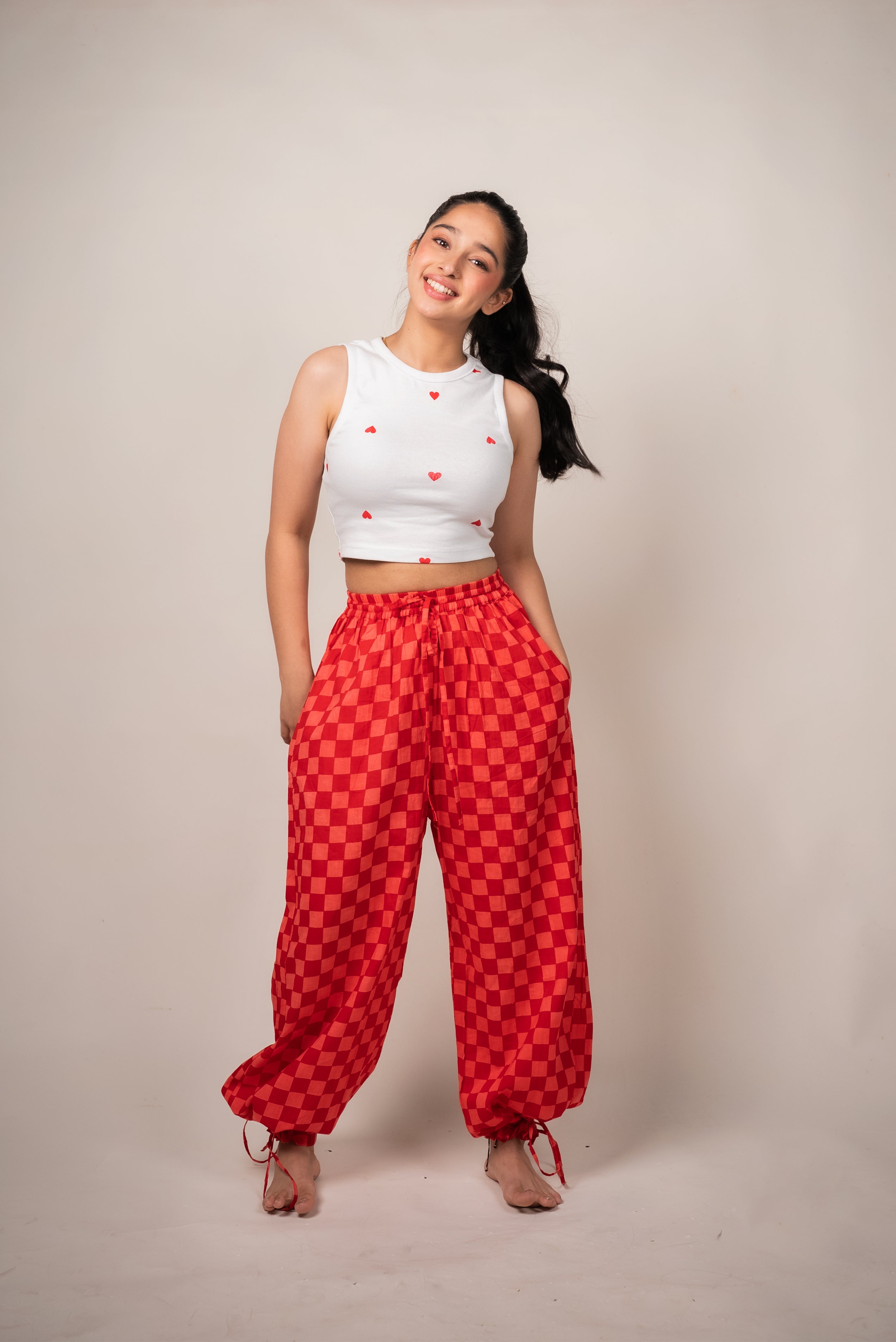 Checkerboard Print Drawstring Joggers