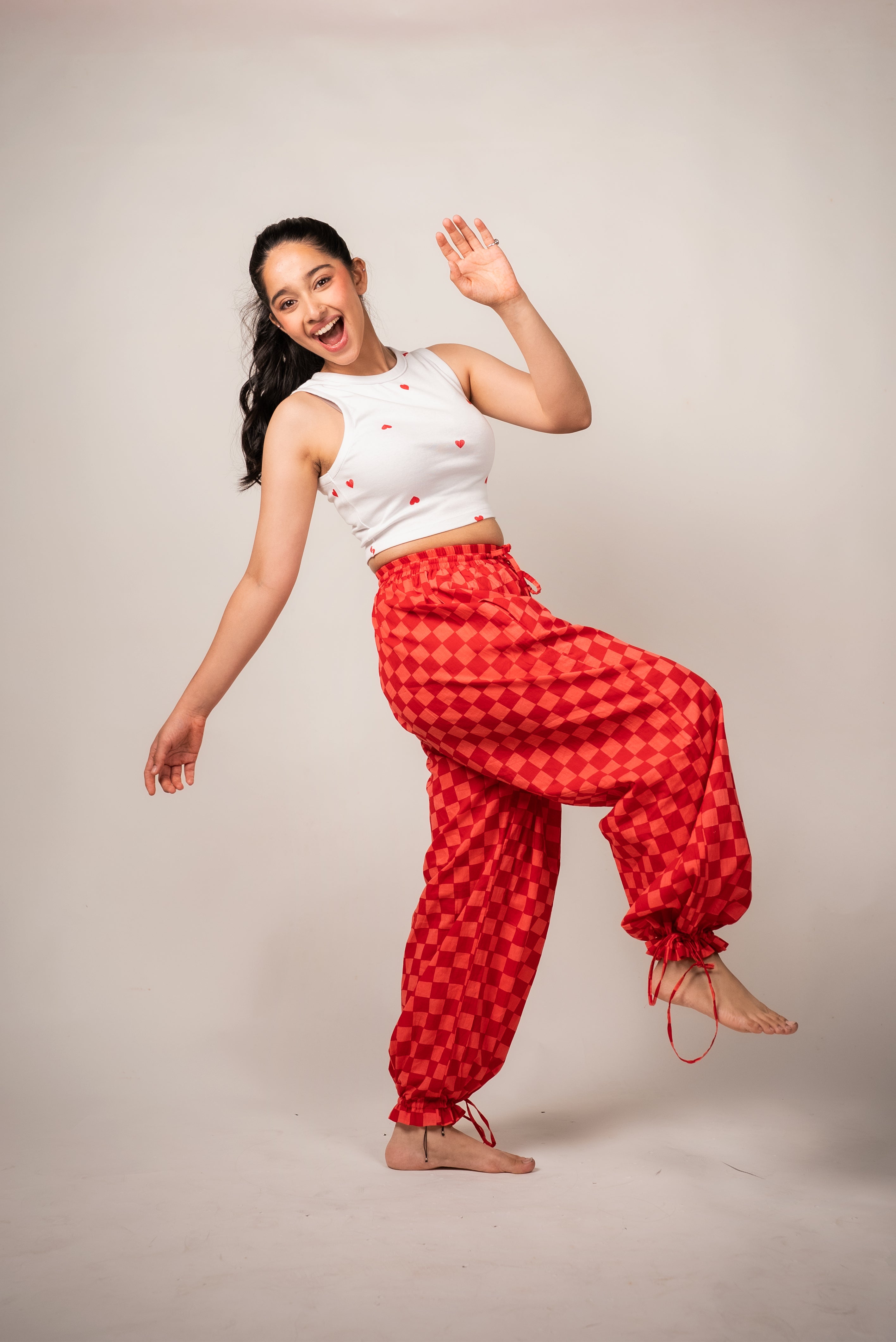 Checkerboard Print Drawstring Joggers