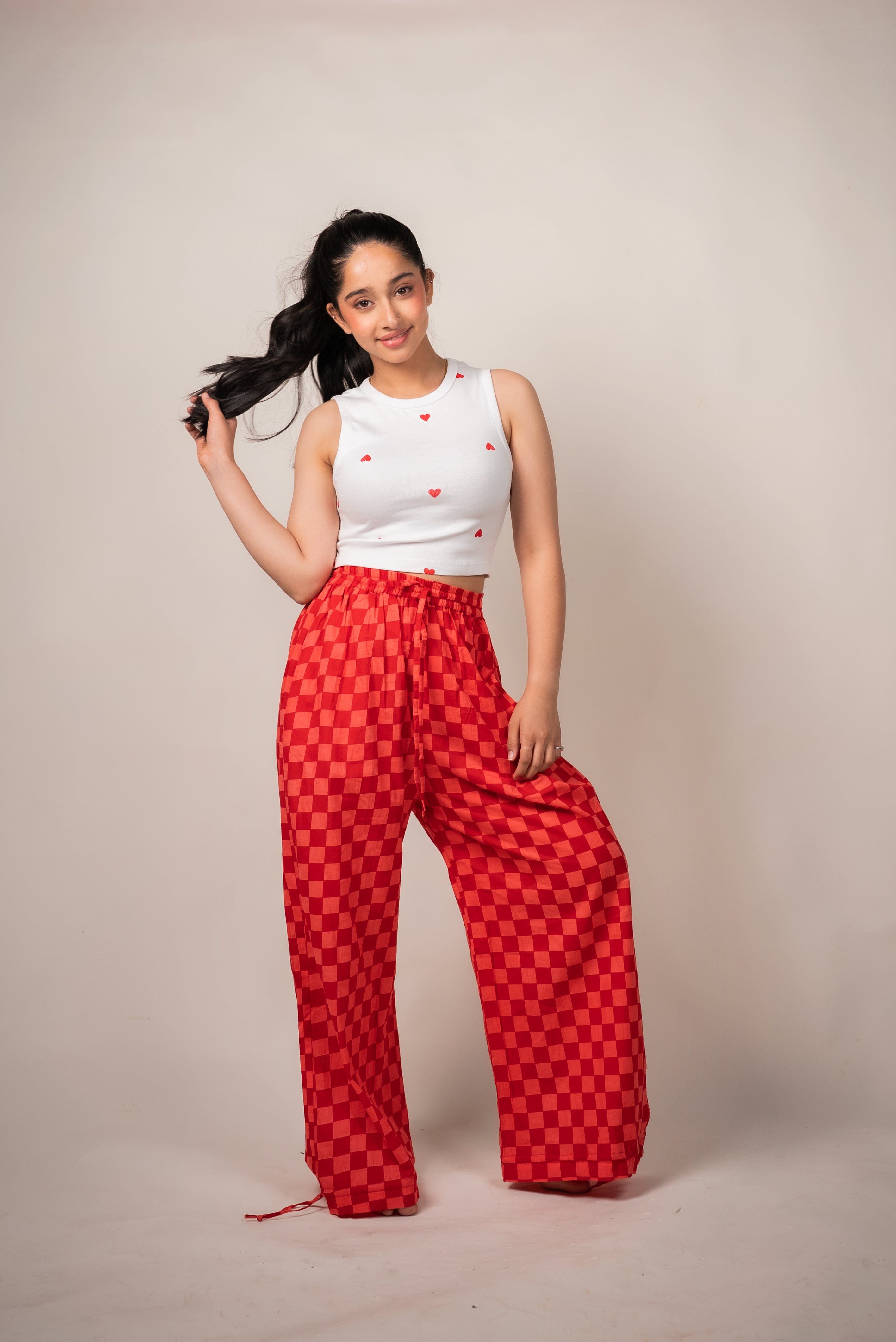 Checkerboard Print Drawstring Joggers