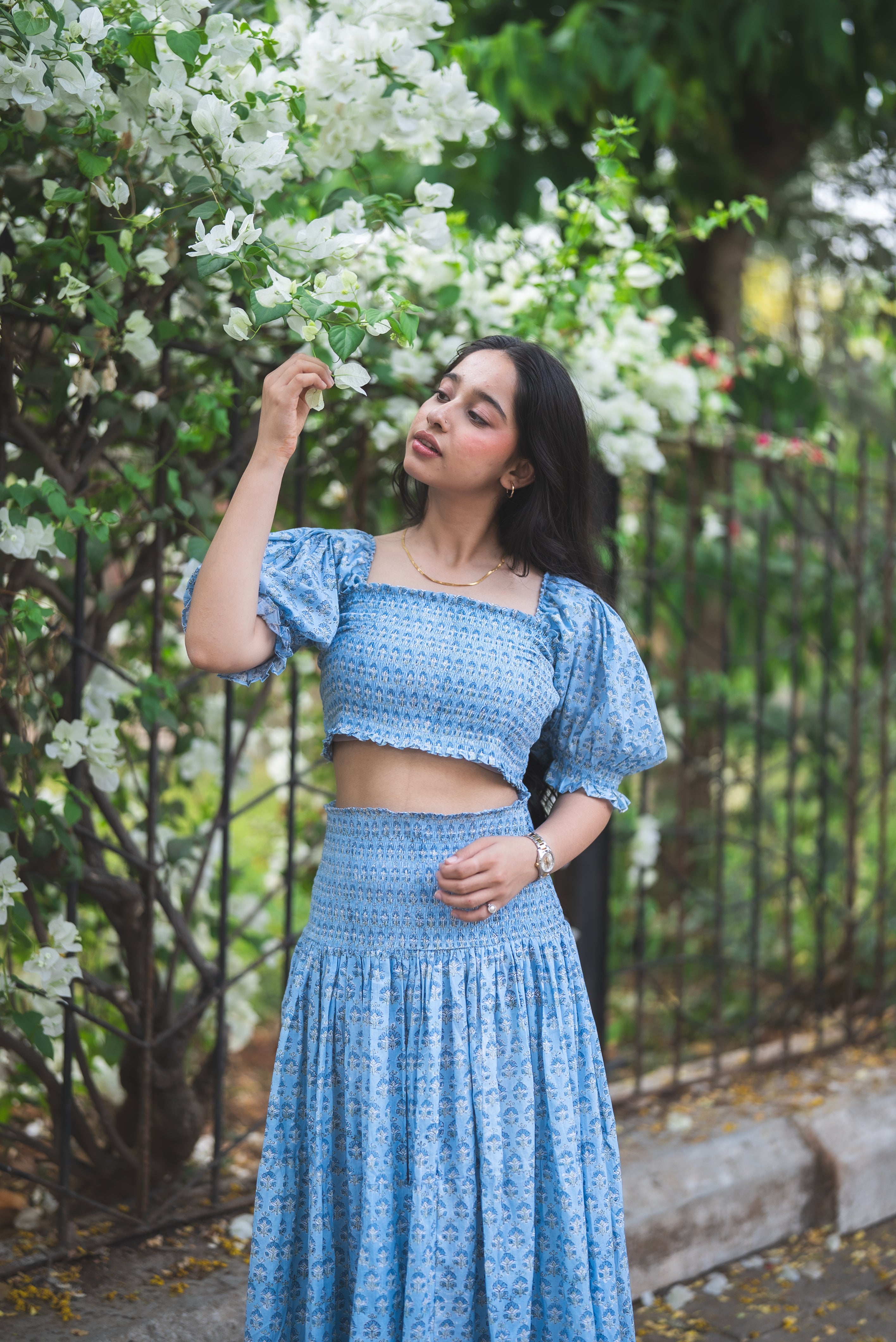 Puff Sleeve Crop Top and Flared Skirt Co-ord
