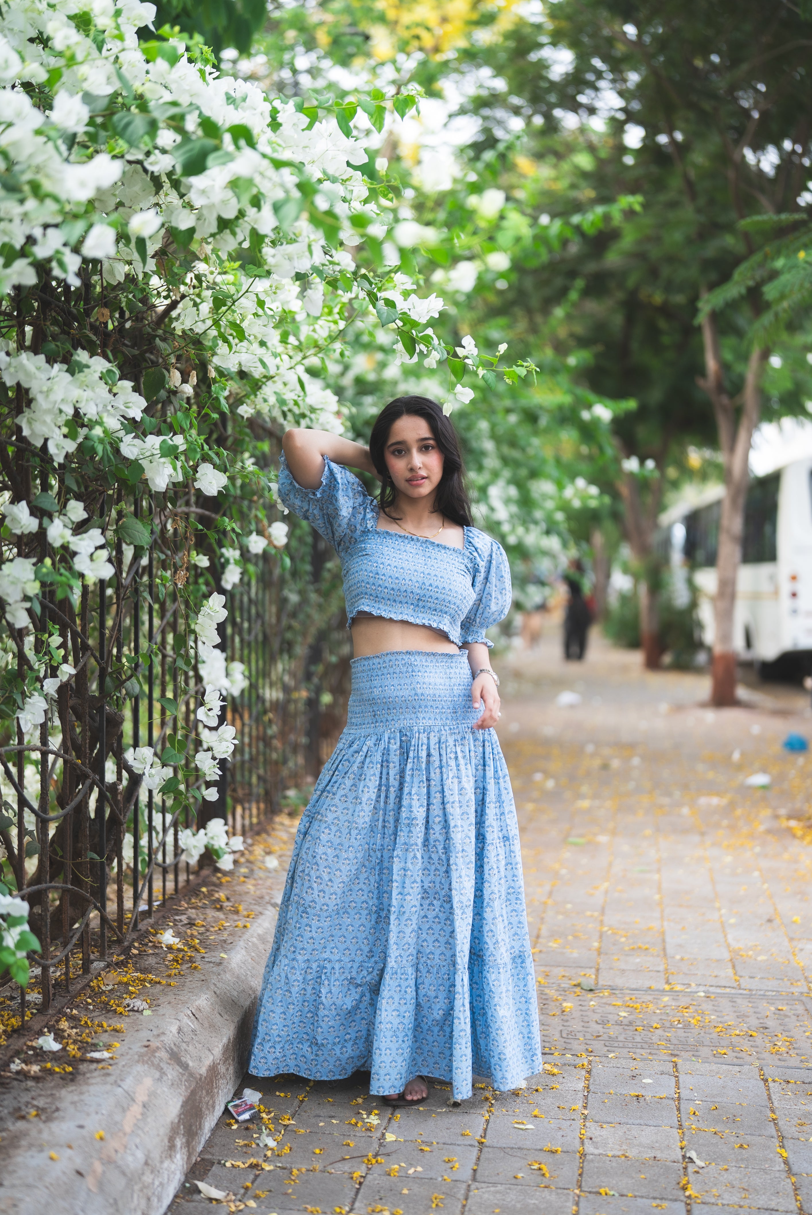 Puff Sleeve Crop Top and Flared Skirt Co-ord