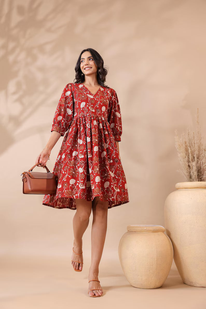 Red Floral Short Dress