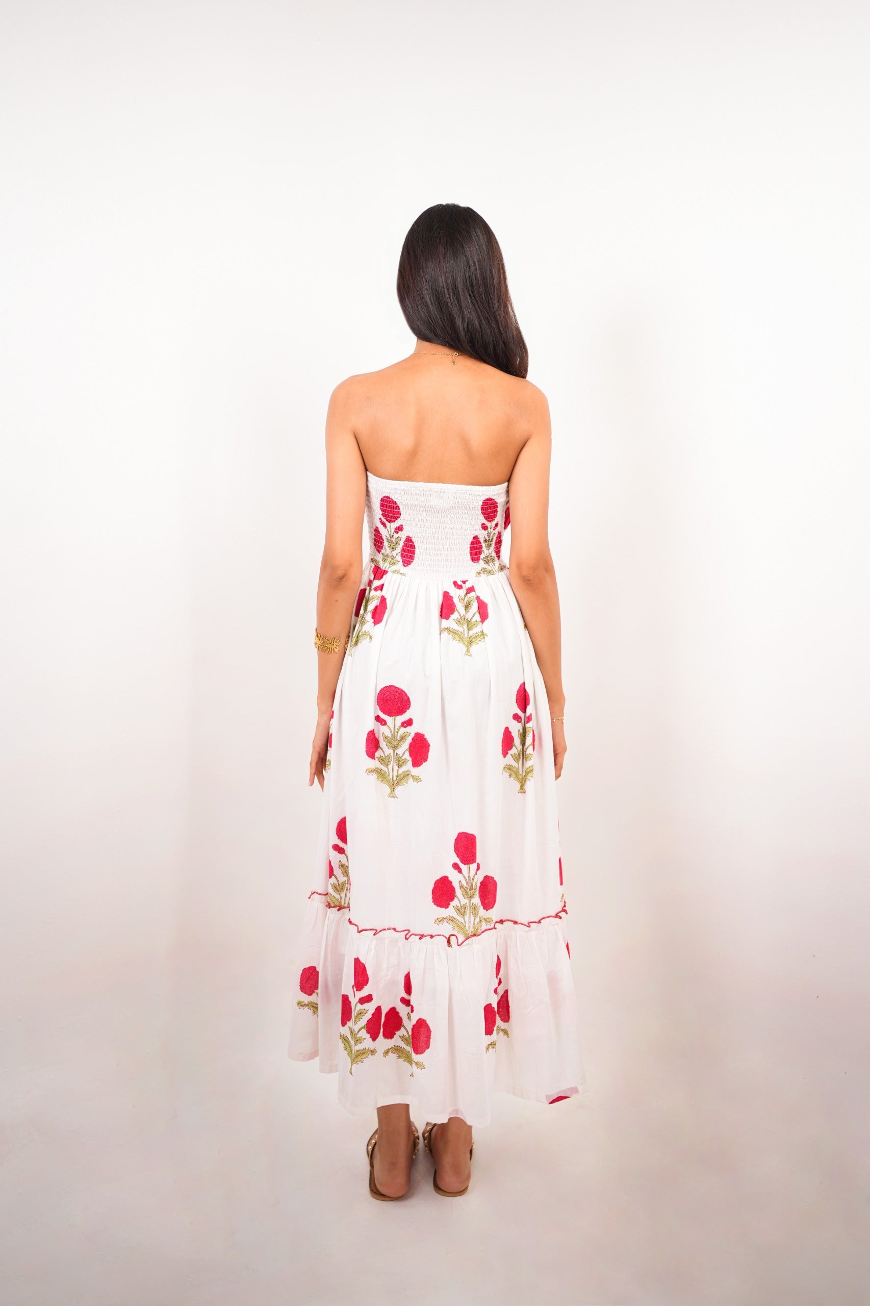 Rose Print Tube Maxi Dress