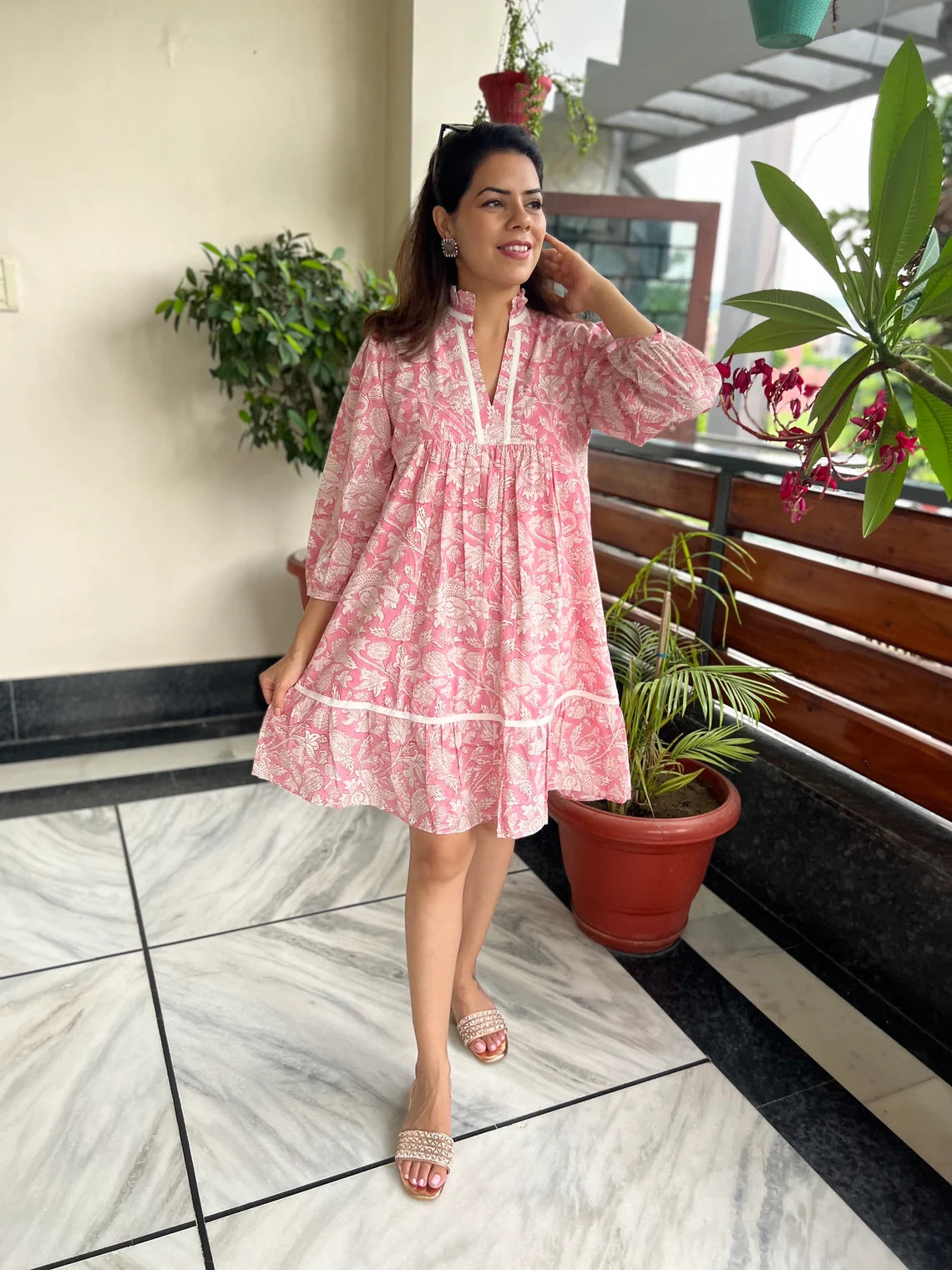 Pink Printed Short Dress