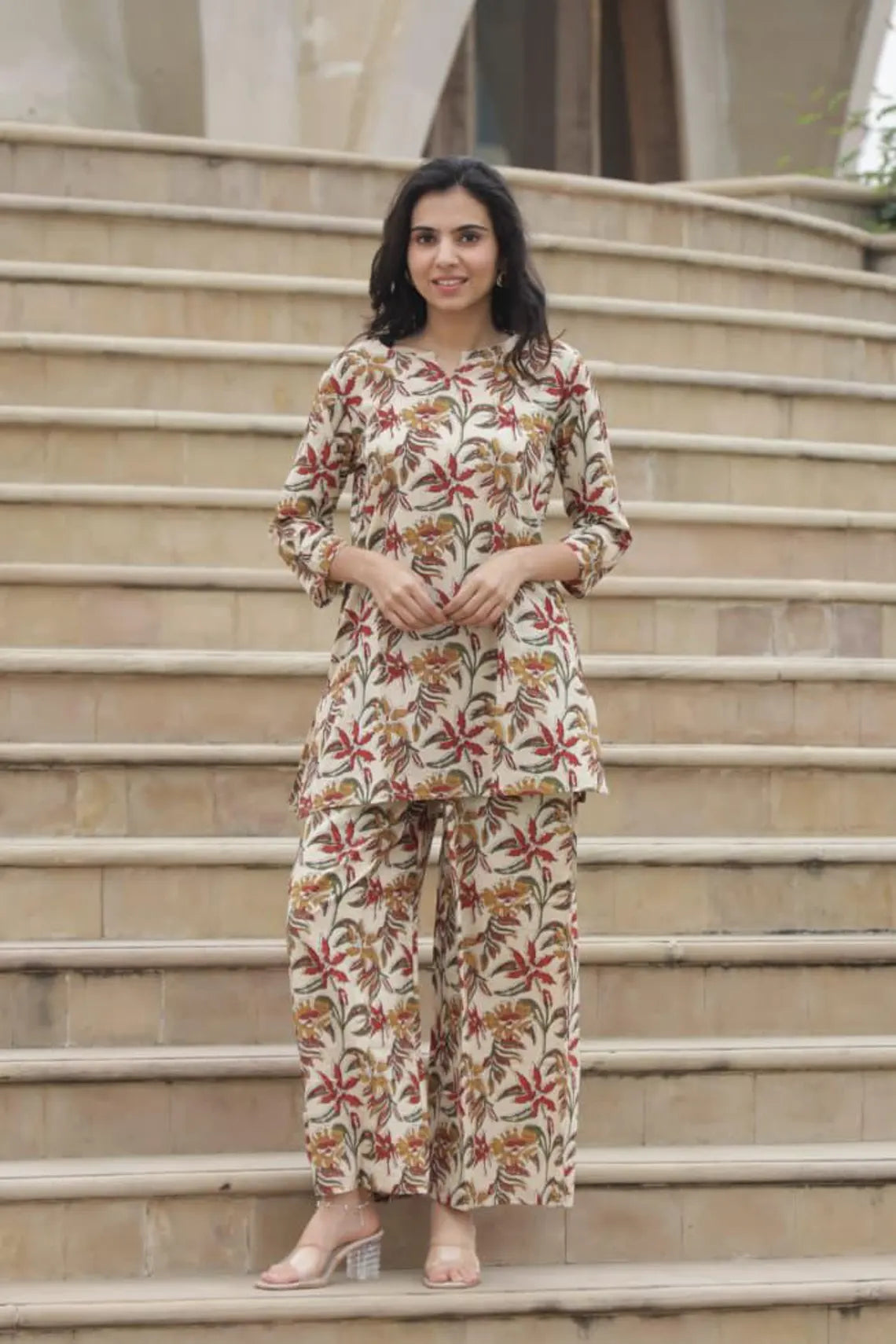 Beige Floral Co-ord Set