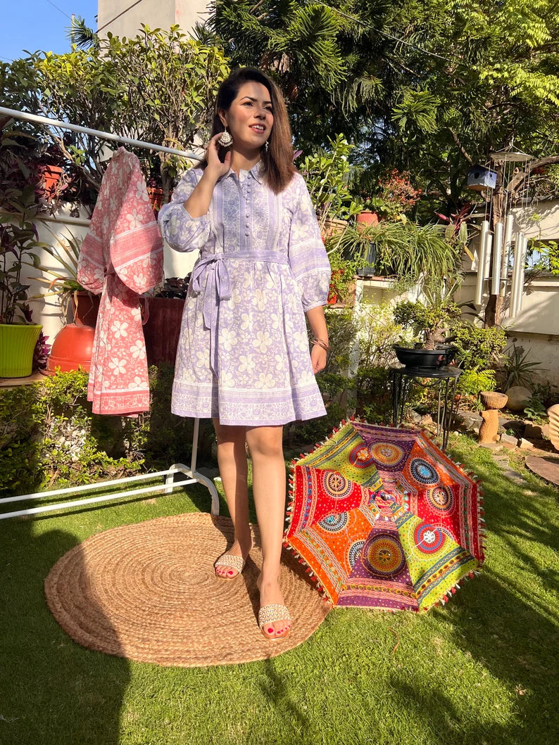 Blue Printed Short Dress