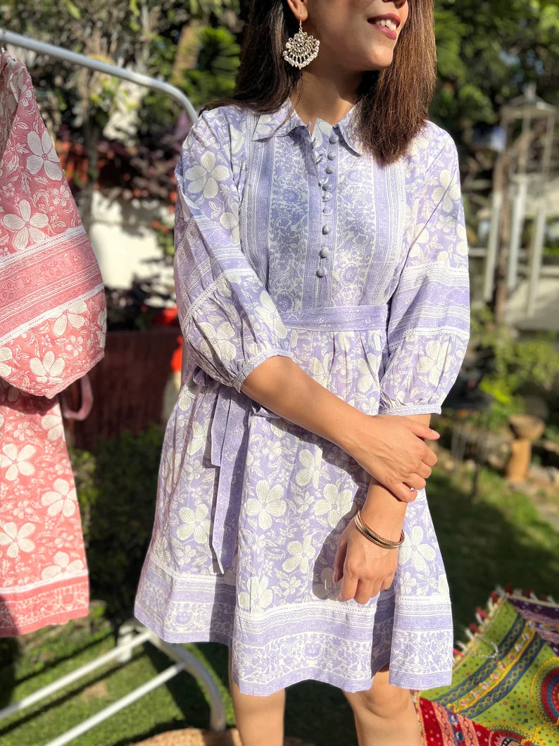 Blue Printed Short Dress