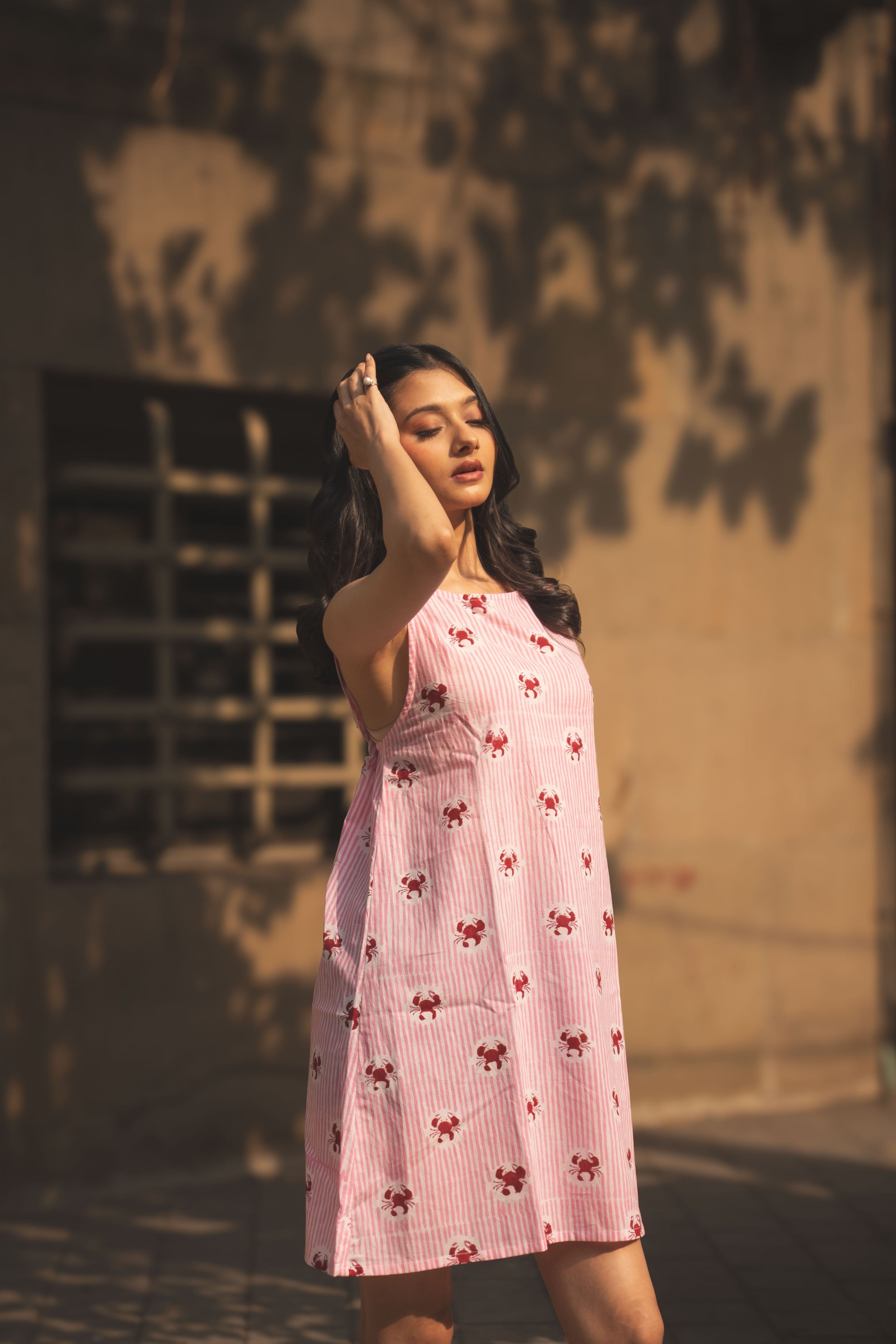 Pink & White Striped Marine Motif Dress