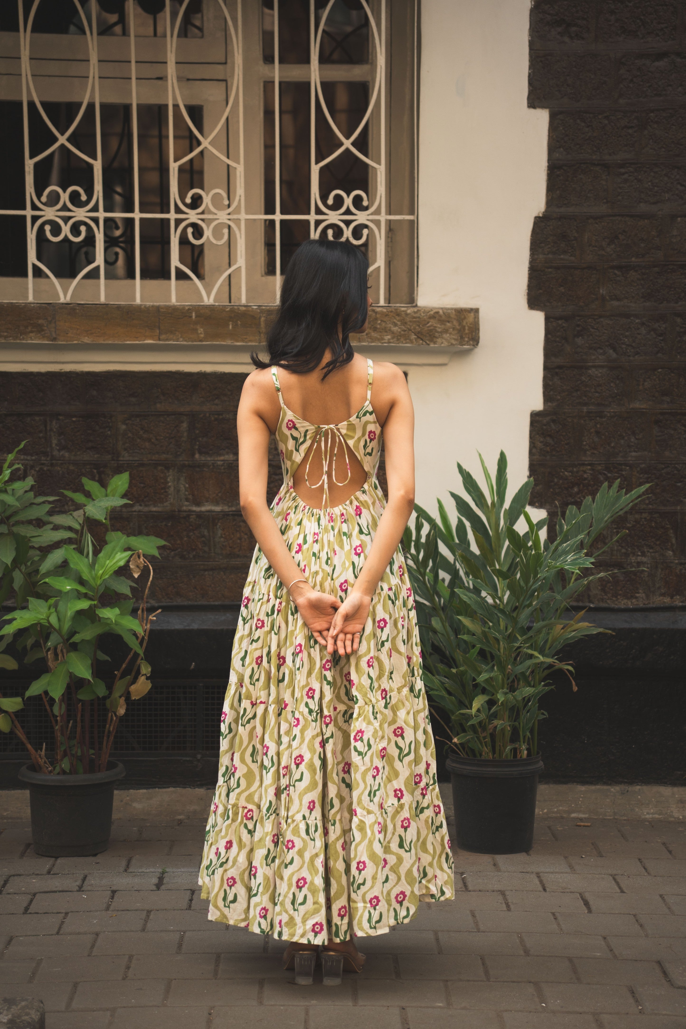 Tie-Back Cutout Strappy Maxi Dress