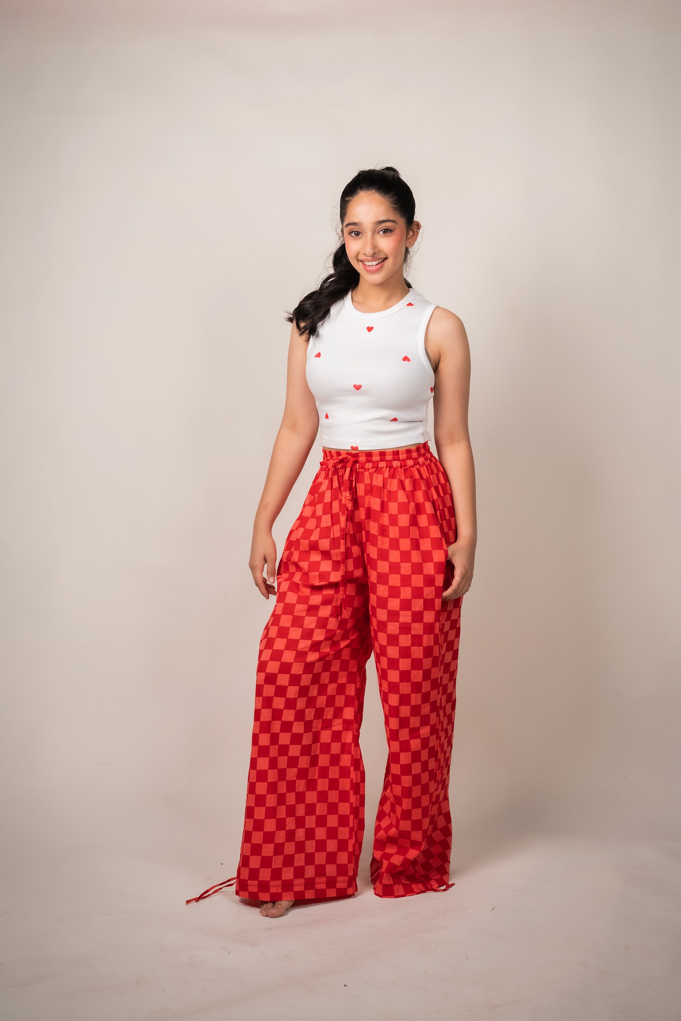 Checkerboard Print Drawstring Joggers