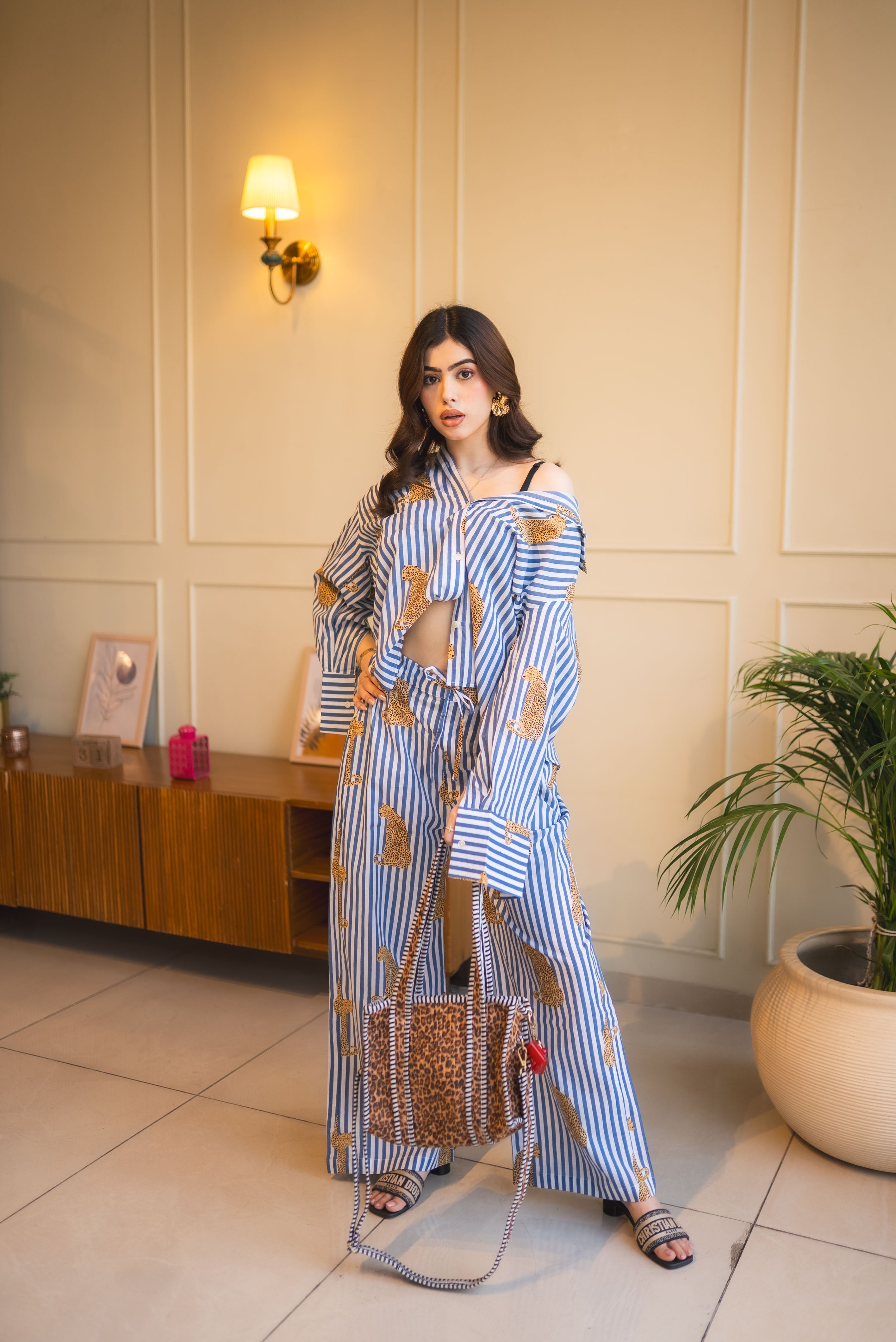 Leopard Print Striped Co-ord Set