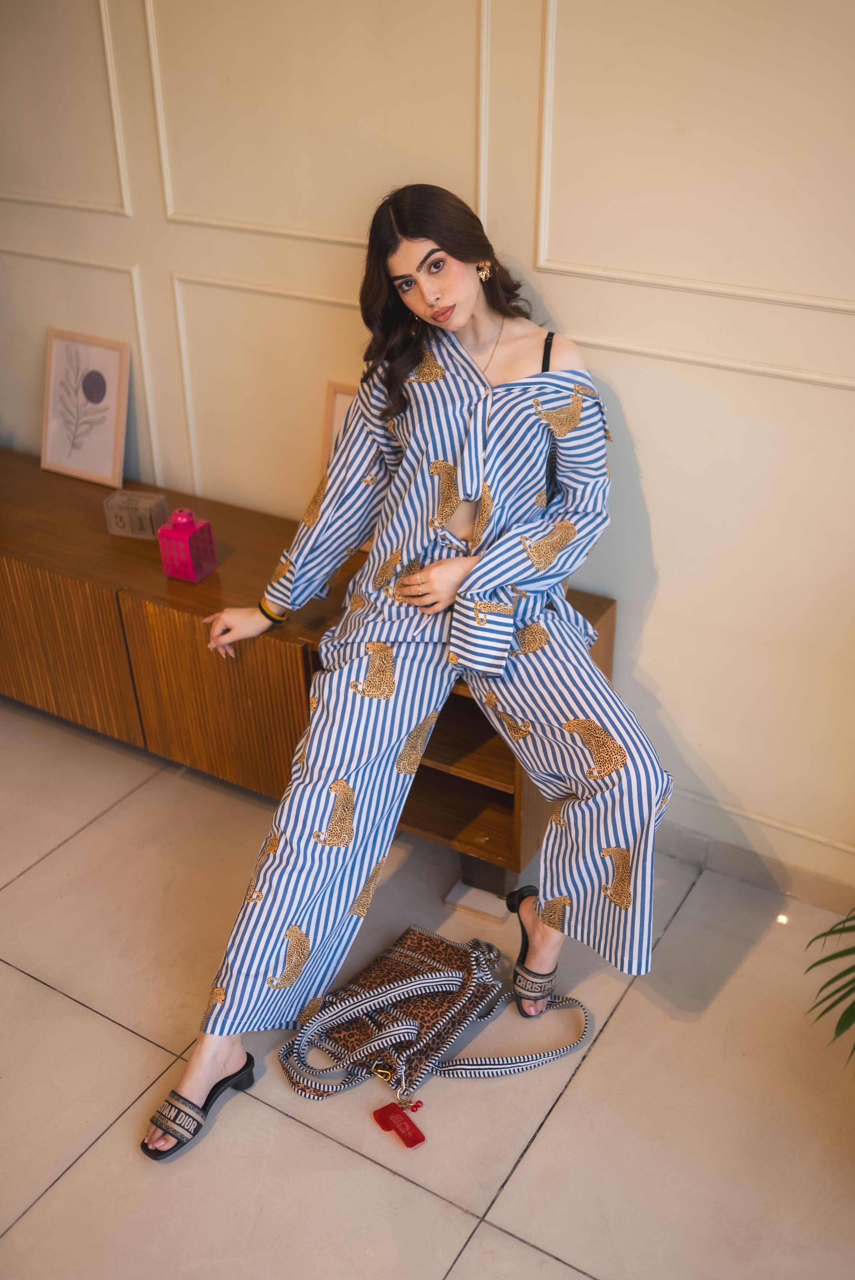 Leopard Print Striped Co-ord Set