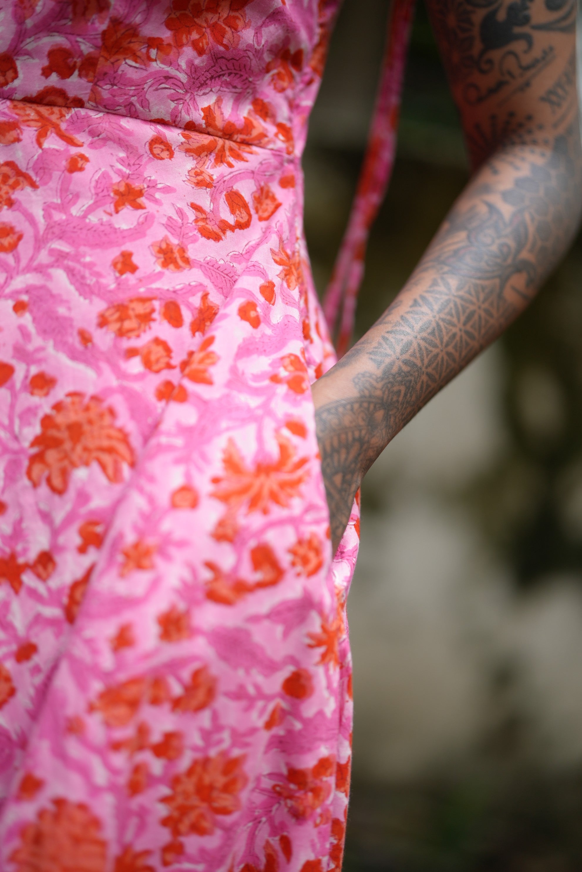Pink Blossom Bustier Flared Long Dress
