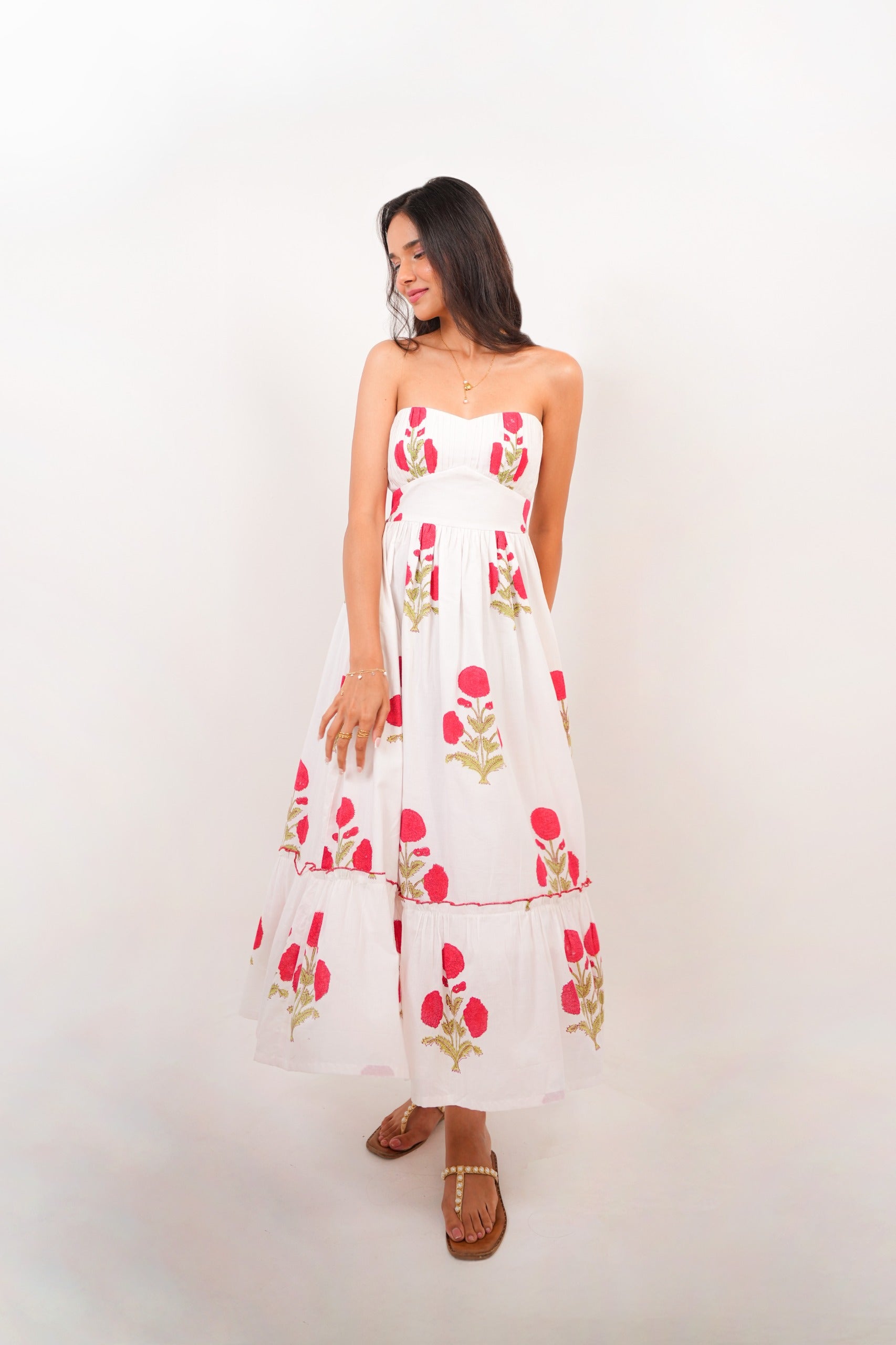 Rose Print Tube Maxi Dress