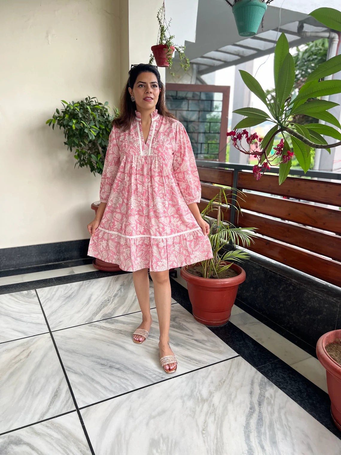 Pink Printed Short Dress