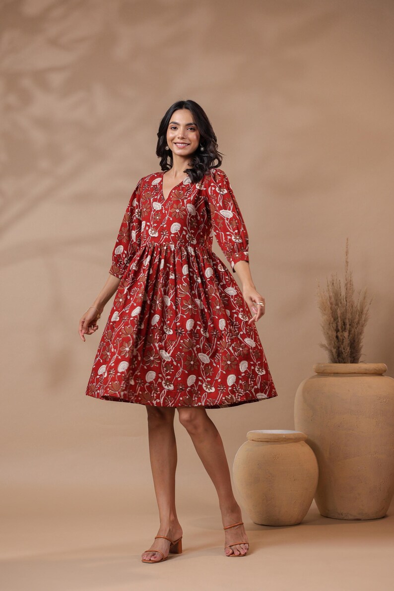 Red Floral Short Dress