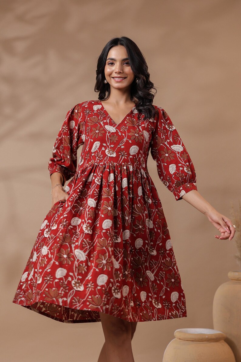 Red Floral Short Dress