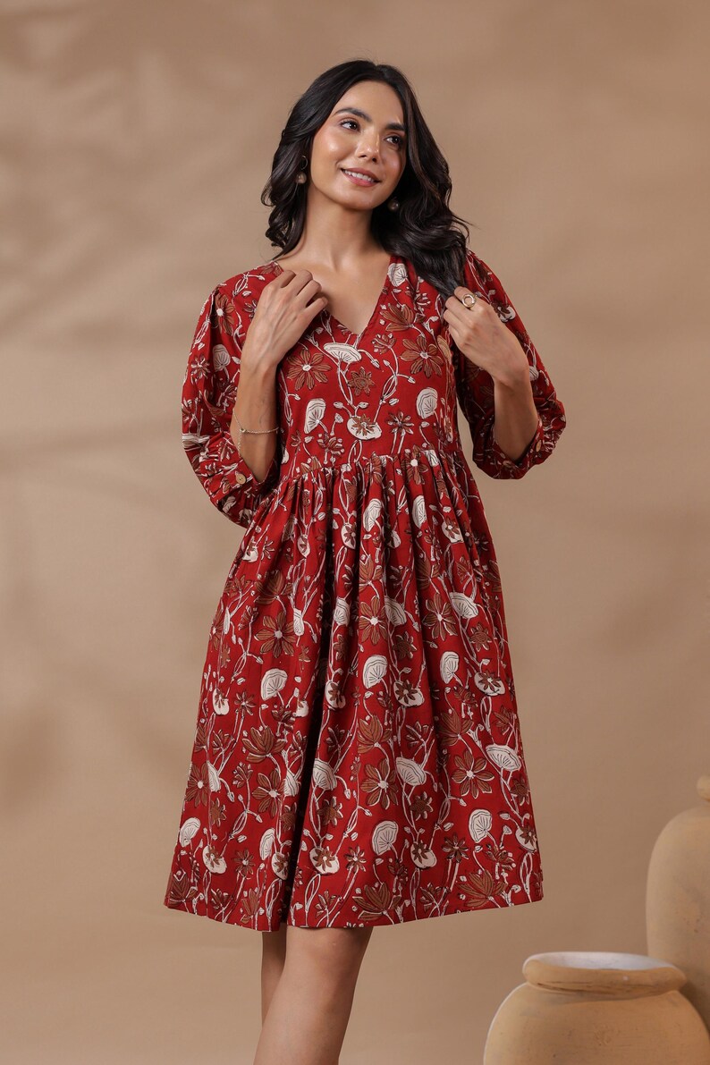 Red Floral Short Dress